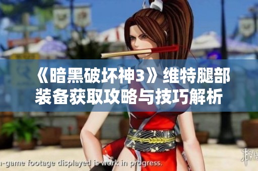 《暗黑破坏神3》维特腿部装备获取攻略与技巧解析